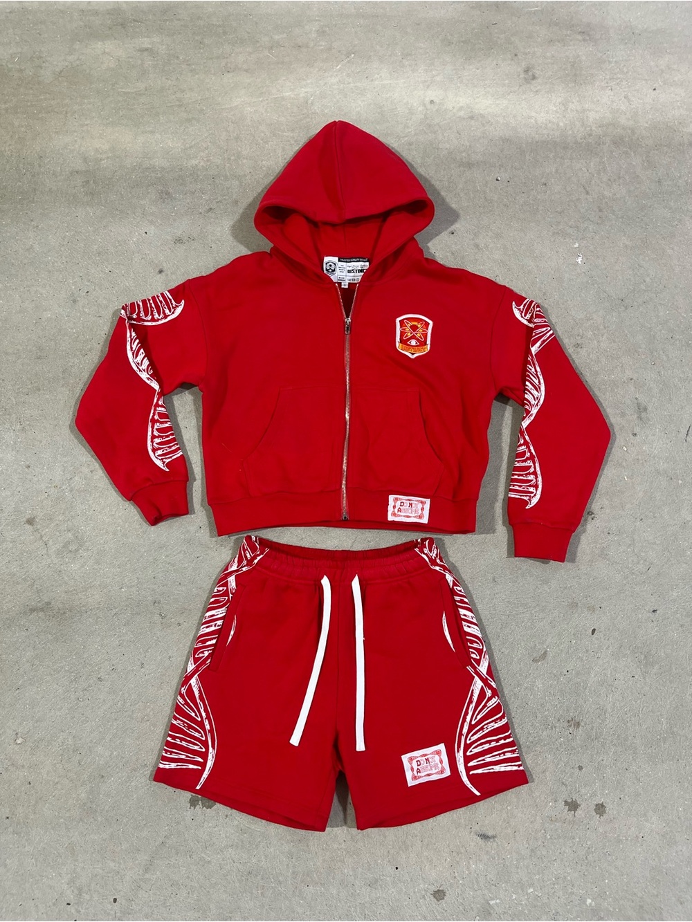 Distinct Heavyweight Red DNA Graphic Hoodie & Shorts Set - Small